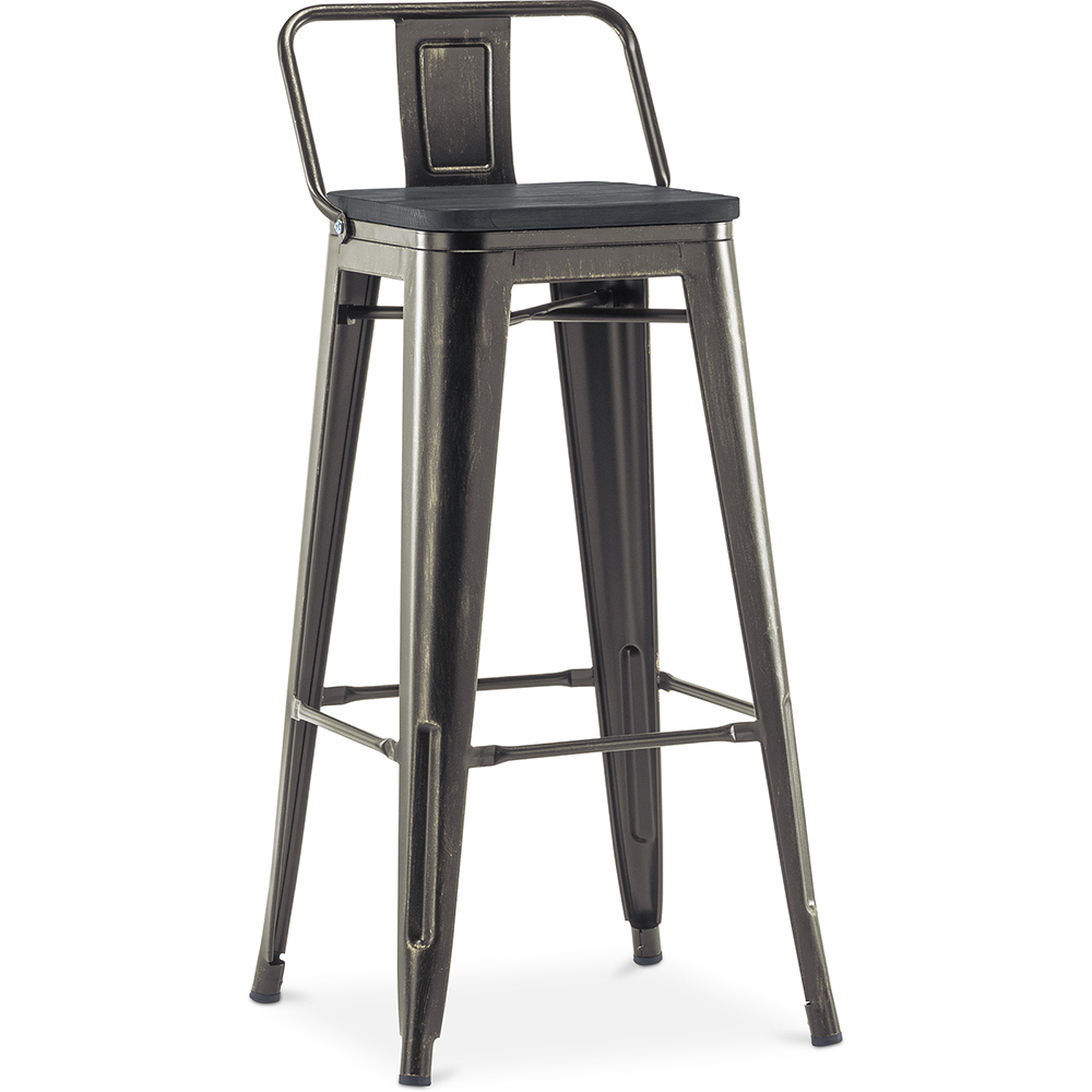 Bistrot Metalix Barhocker mit kleiner Rückenlehne - Metall und dunkles Holz - 76 cm