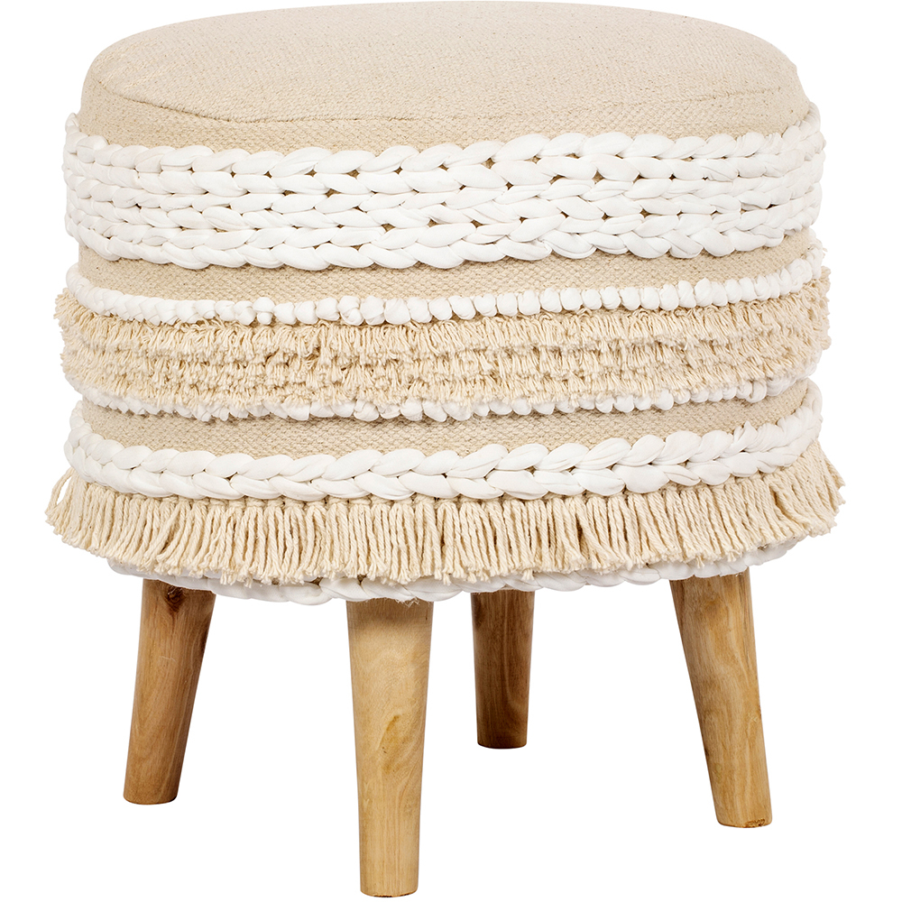 Hocker aus Holz und gestrickte Baumwolle im Boho Bali Stil - Isabella Bali