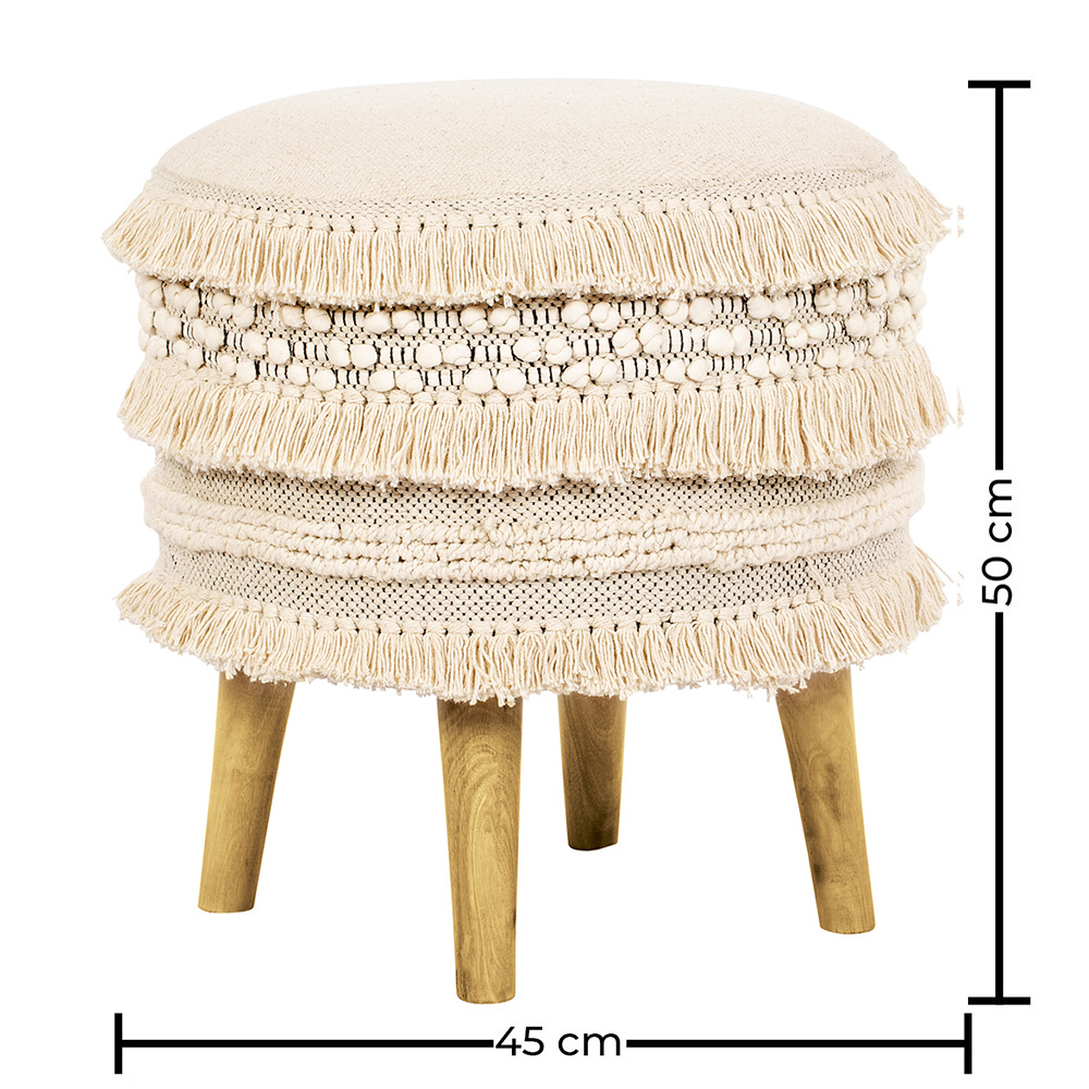 Hocker aus Holz und gestrickte Baumwolle im Boho Bali Stil - Janice Bali