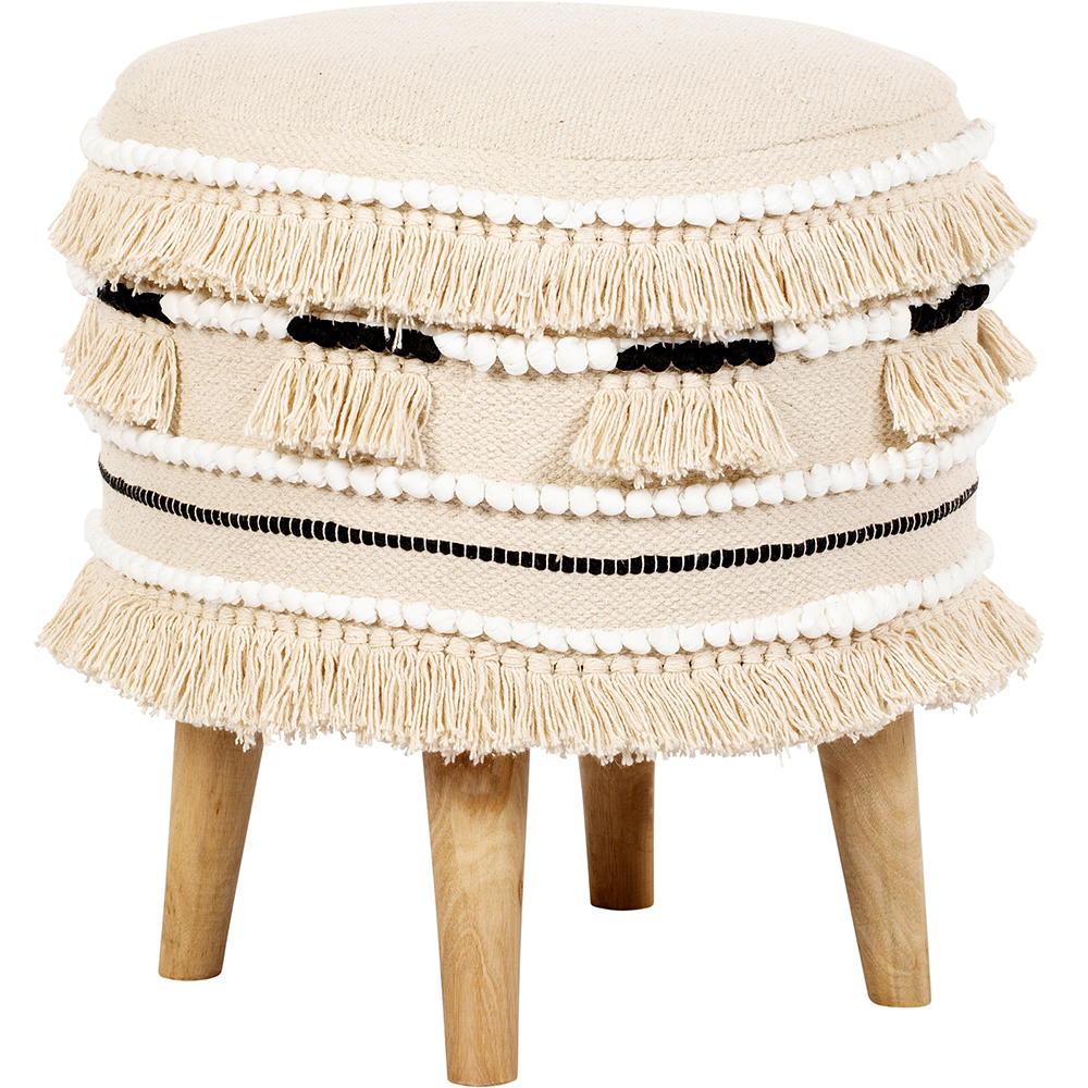 Hocker aus Holz und gestrickte Baumwolle im Boho Bali Stil - Jessie Bali
