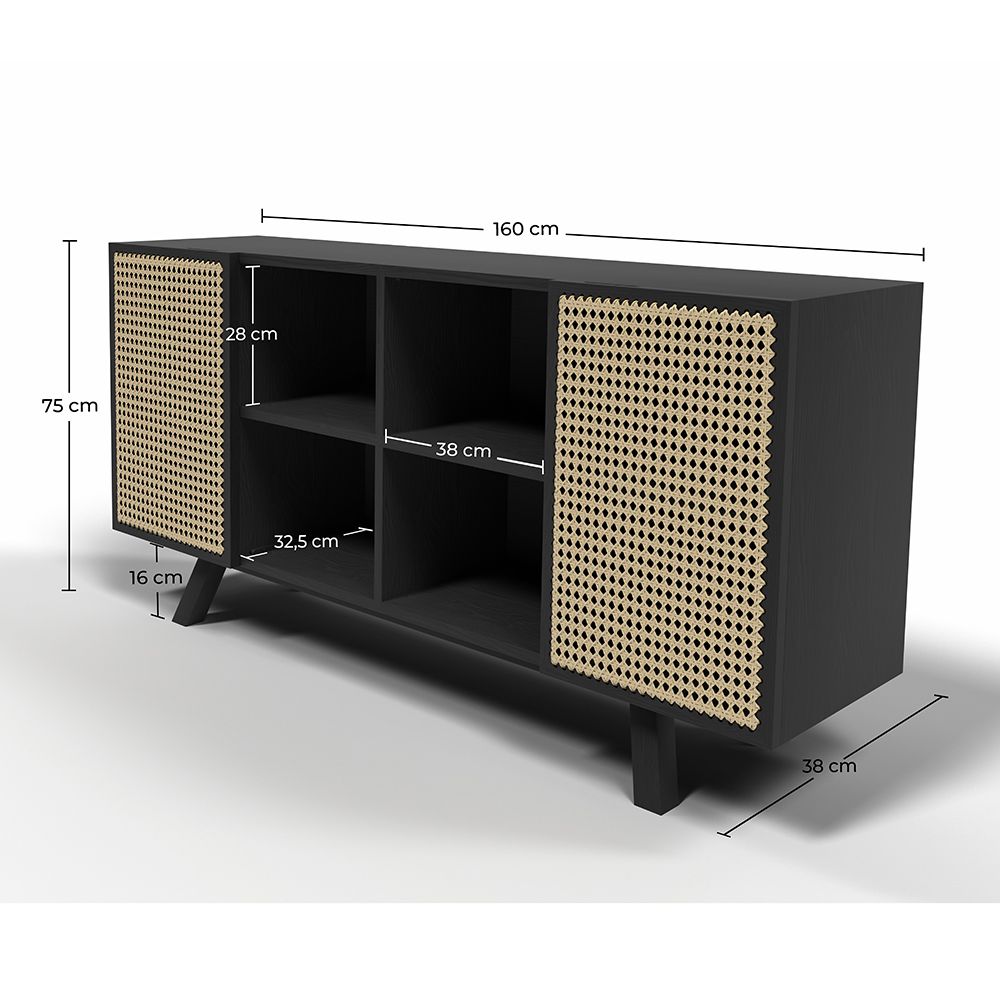 Naturholz-Sideboard - Vintage-Design - Schwarz -  Oga