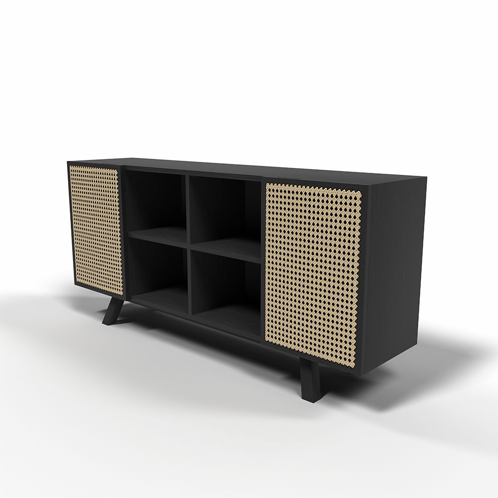 Naturholz-Sideboard - Vintage-Design - Schwarz -  Oga